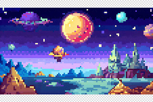 Alien Planet Pixel Art Background