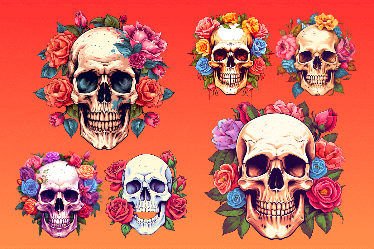 Skulls'n'Roses Vector Illustrations, an Object Illustration by TheBlackPixelCo (Photo 3 of 9)
