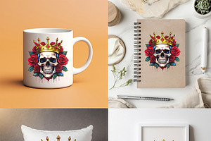 Skull And Roses With A Golden Crown.