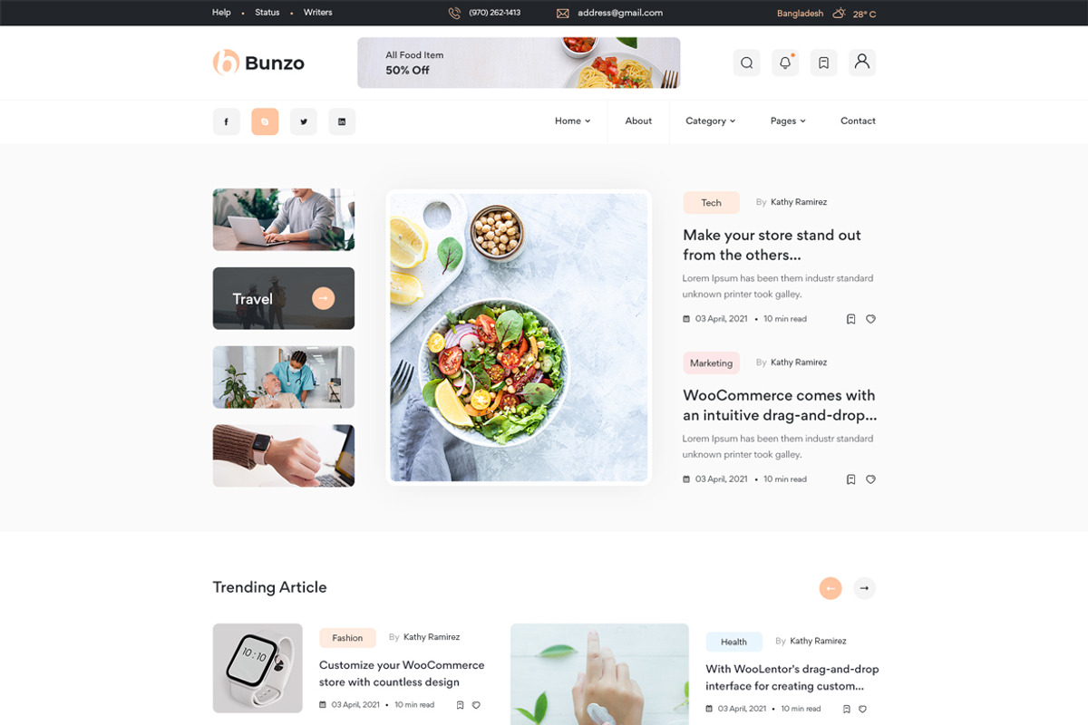 Blog Bootstrap HTML Template - Bunzo, a Bootstrap Template by HasThemes (Photo 2 of 6)