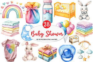Baby Shower Clipart Bundle, an Illustration by Watercolor design