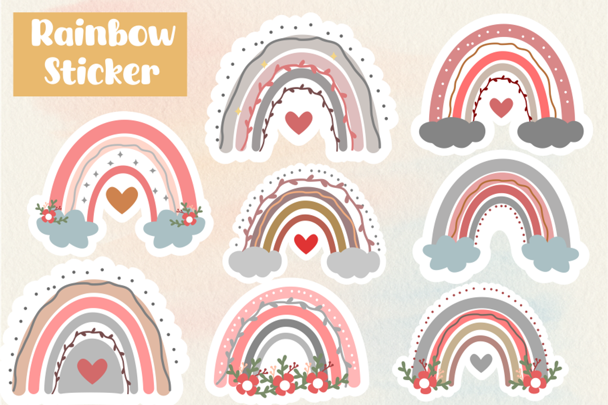 rainbow stickers, rainbow printable, an Object Graphic by craftNugraha