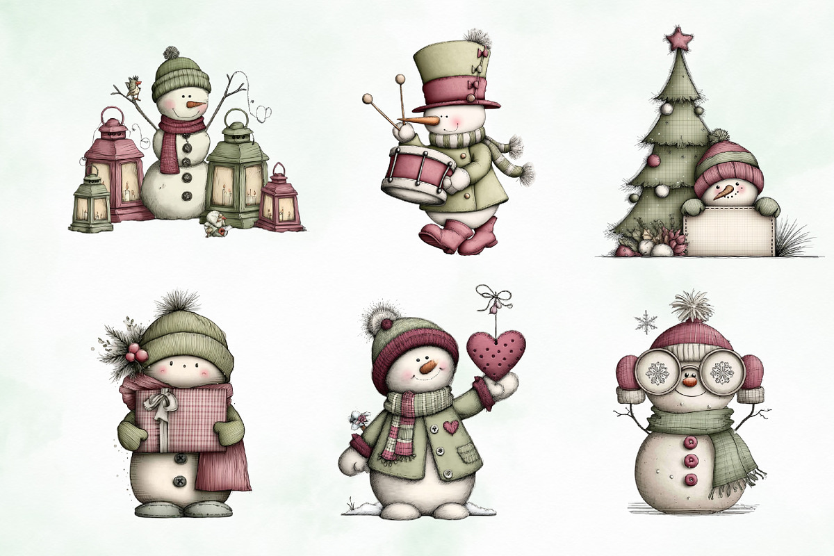 Whimsical Christmas Snowman Clipart, an Illustration by Creative Art (Photo 3 of 8)