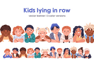 Happy kids lying together in row, a Person Illustration by Good Studio