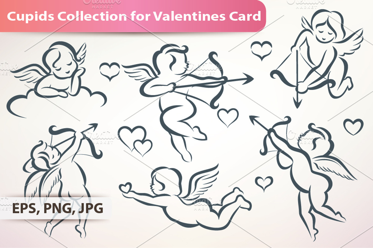 Cupid Collection for Valentines Card, a Decorative Illustration by Janna Millionnaya
