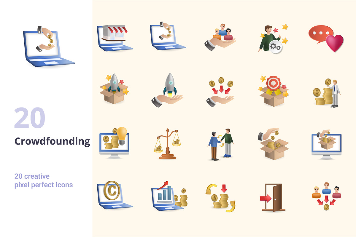 Crowdfunding 3D Icons Set Bundle, an Object Graphic by Aimagenarium@gmail.com (Photo 1 of 21)