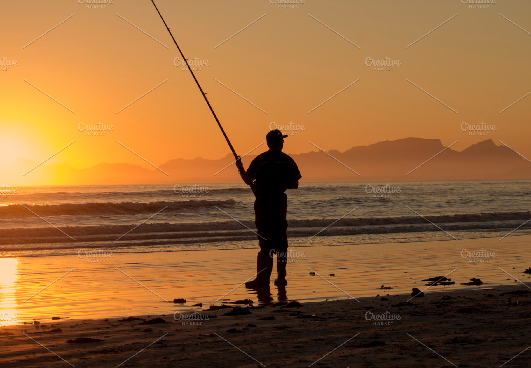 Time to catch a fish featuring fish, fisherman, and sunset