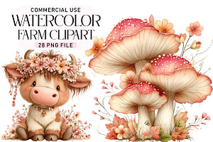 Watercolor Farm Clipart Bundle, a Seasonal Illustration by Daily.Designs