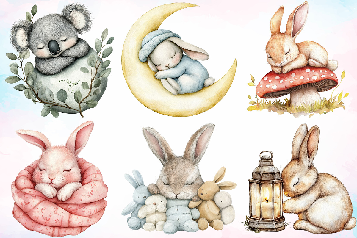 Bunny Neutral Sleeping Animals PNG, a Seasonal Illustration by Canvas Craft (Photo 2 of 3)
