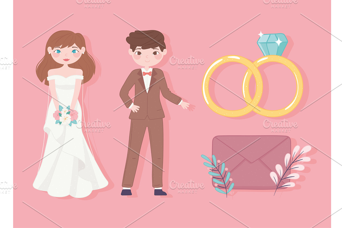 wedding cartoon icons, an Illustration by studiogstock