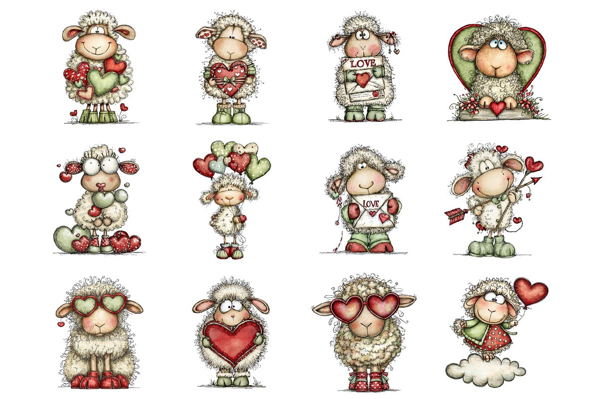 Funny Valentine Sheep Clipart, an Illustration by Design Market (Photo 3 of 3)