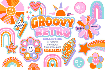 Groovy retro collection of stickers, an Object Illustration by Artlavi_design