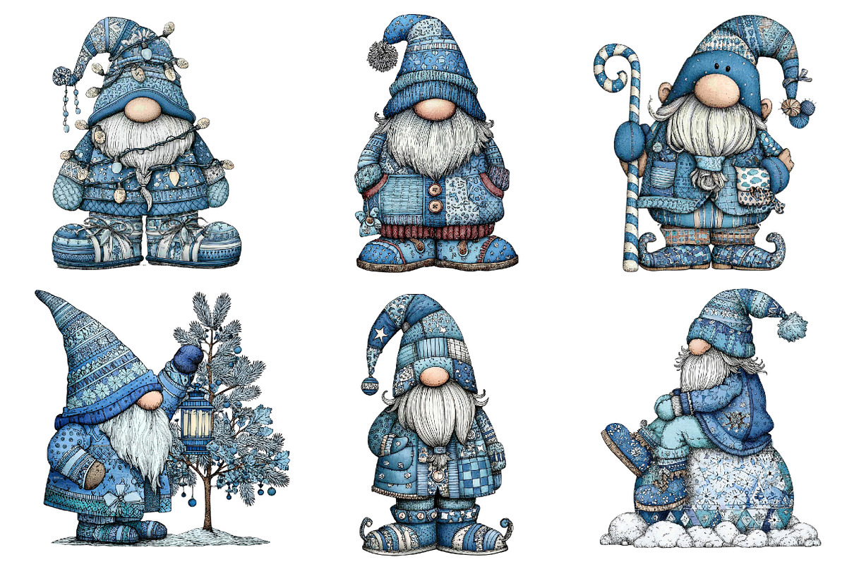 Christmas Blue Gnomes Clipart, an Illustration by Dream Creation (Photo 2 of 7)