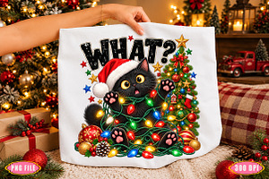Funny Black Cat Christmas PNG