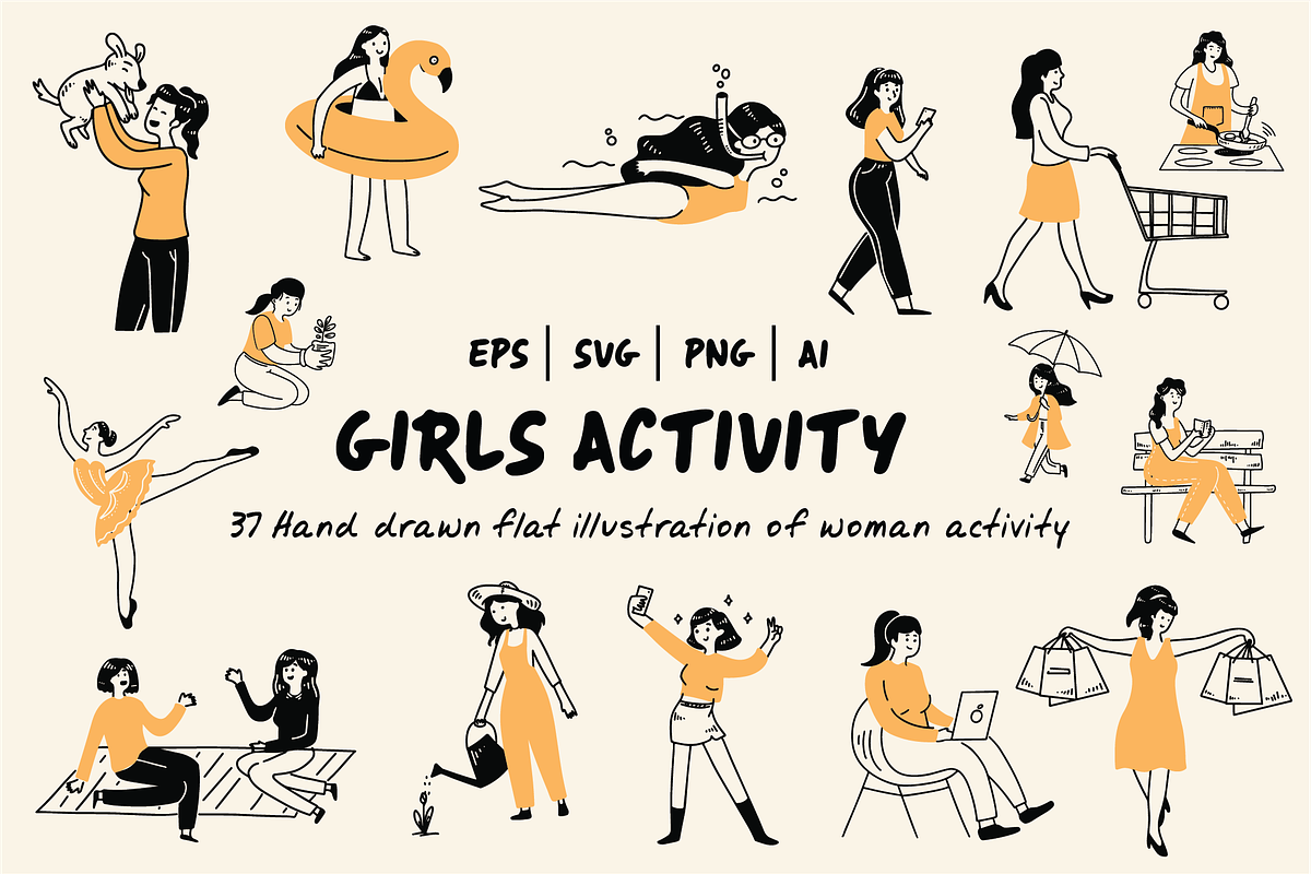 Girls Activity Flat Illustration, a Person Illustration by Berdansabersama (Photo 1 of 6)