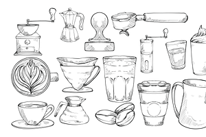 Coffee Making Equipment Handdrawn