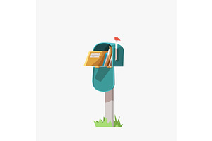 green mailbox cartoon design on, an Object Illustration by IfH