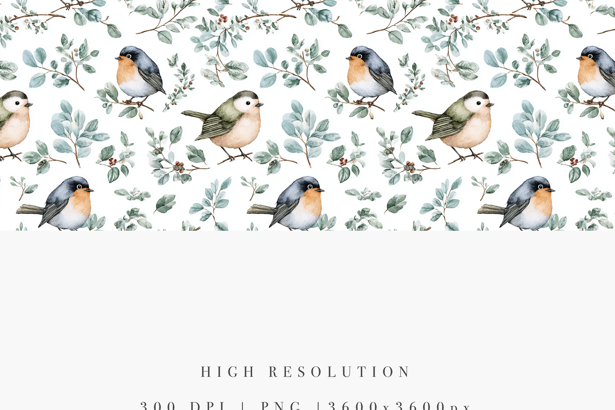 Robin Bird Seamless Pattern, an Illustration by Pati Charm Studio (Photo 3 of 7)
