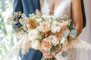 Cream and blush roses, pampas grass, a Photo by Pavel_design