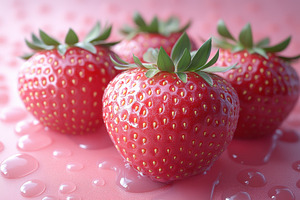 Fresh and ripe strawberries with dro, a Photo by Tanuart