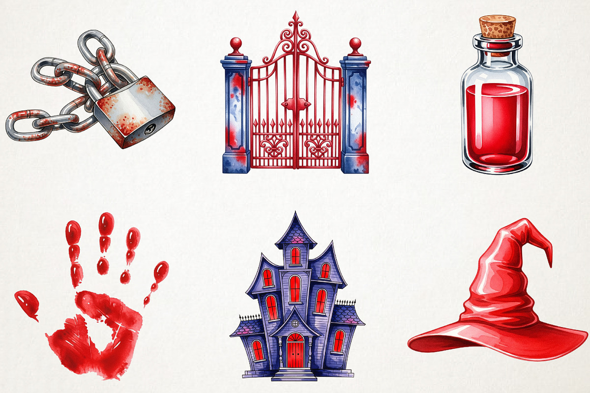 Red Halloween Watercolor Clipart, an Illustration by RobertsArt (Photo 7 of 7)