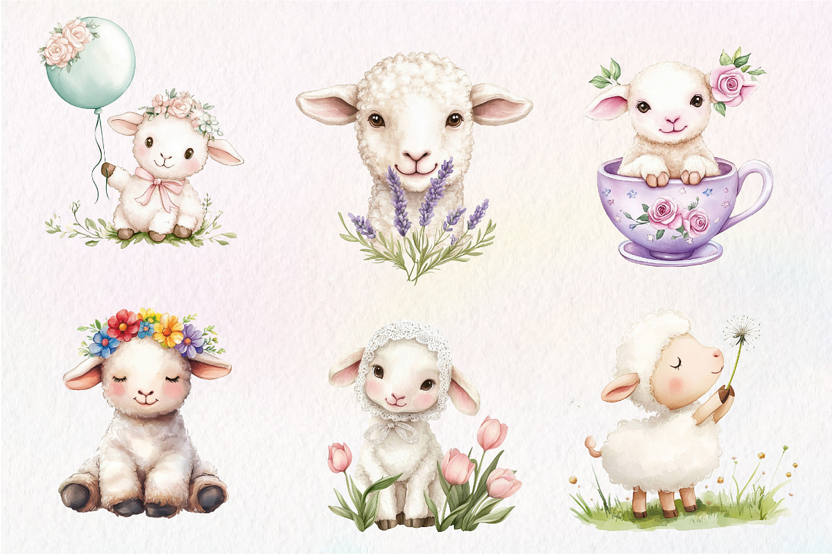 Watercolor Spring Floral Baby Lamb, an Illustration by CreationArt (Photo 7 of 9)