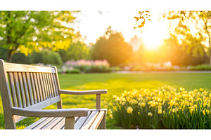 Wooden Bench Sits Overlooking Meadow, a Nature Photo by Lermont51