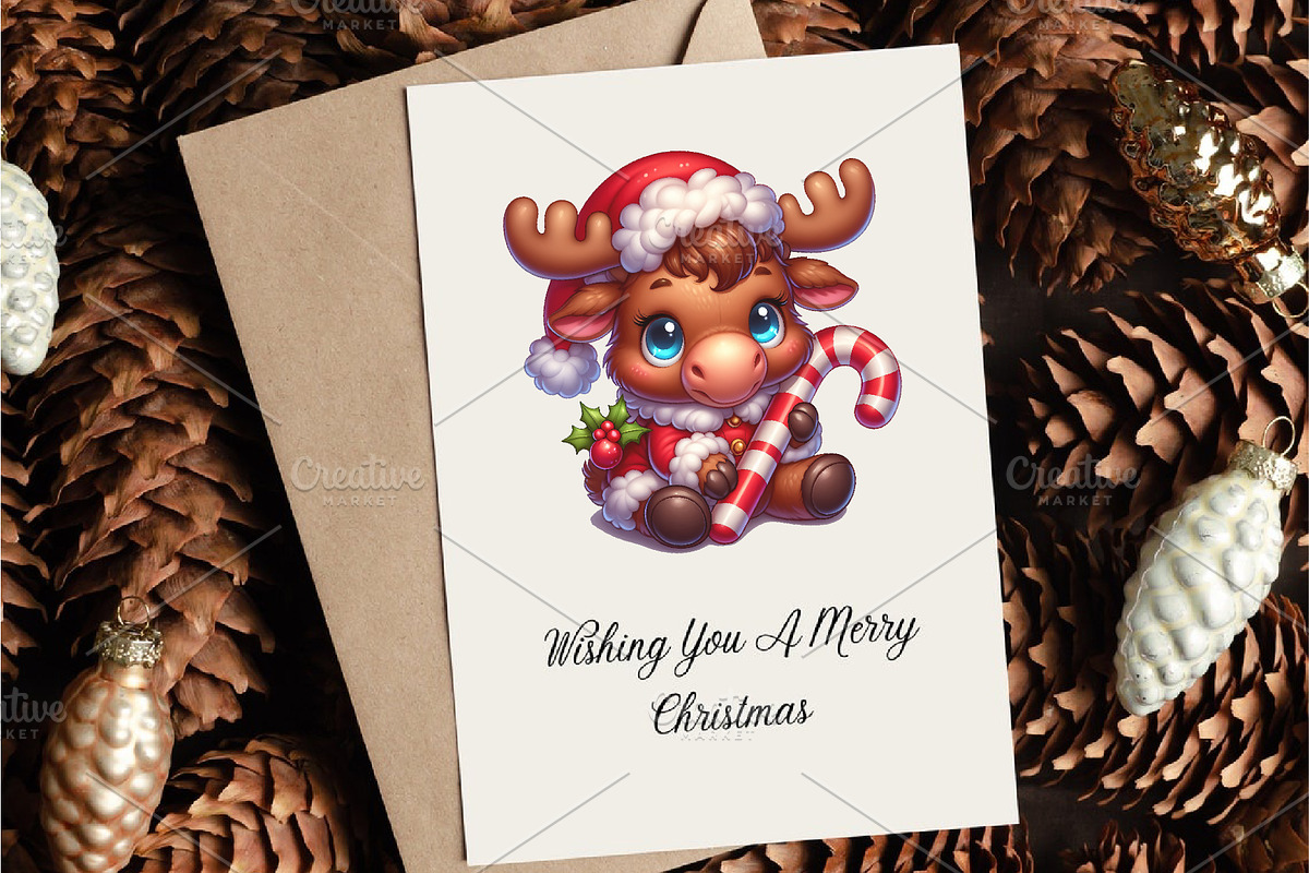 Cute Christmas moose. T-Shirt, PNG., an Animal Illustration by KENO Mascots (Photo 7 of 8)