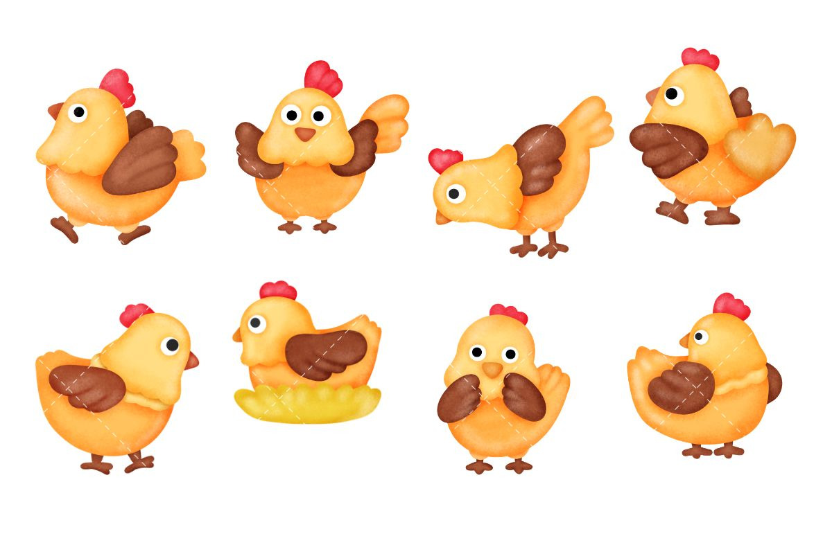 Cute Chicken Watercolor Clipart, an Animal Illustration by Nattapohncha (Photo 2 of 3)