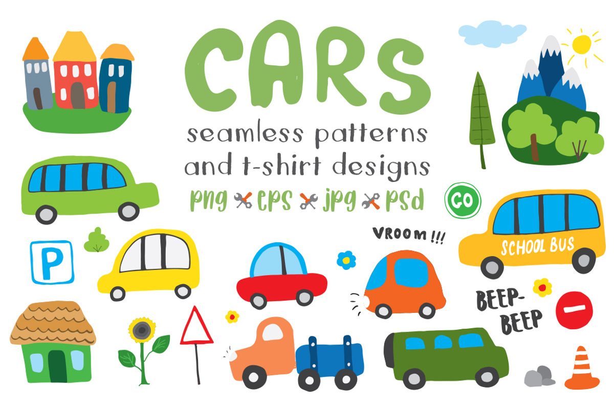 Cute Cars Collection, Cartoon Style, a Transportation Illustration by Lemon Workshop (Photo 1 of 9)
