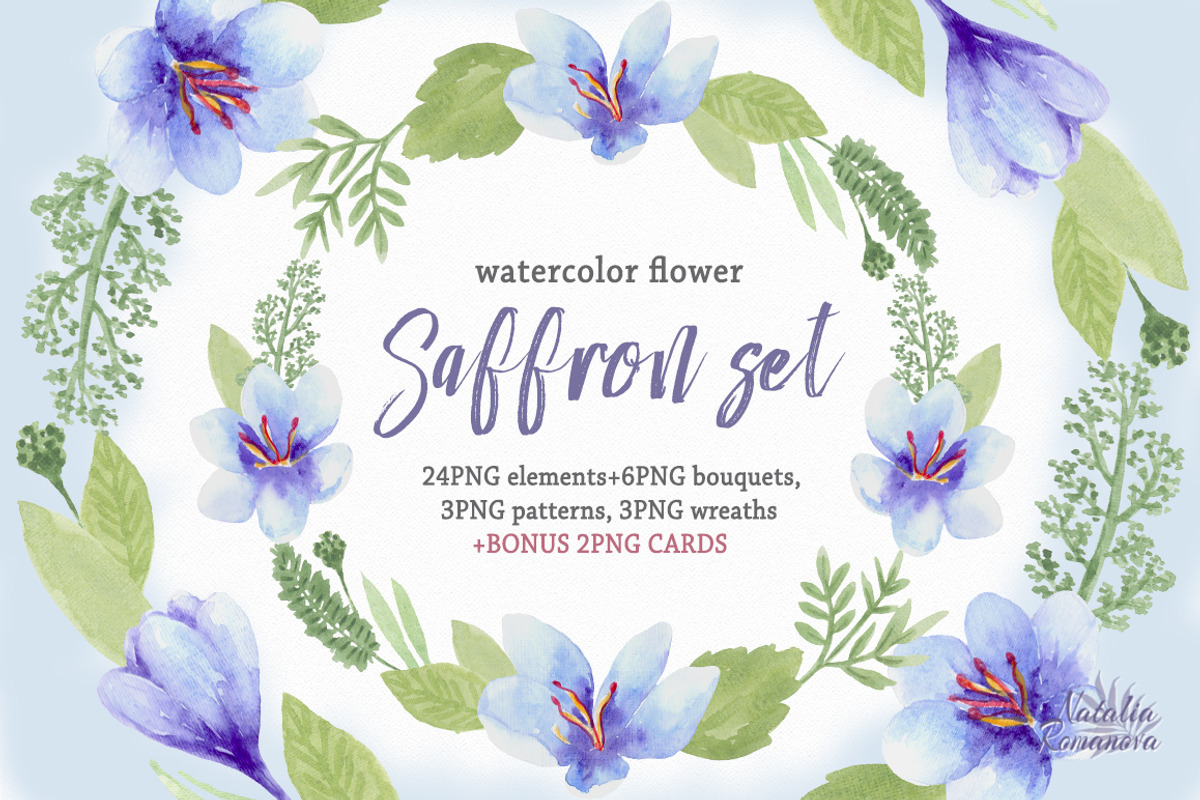 Saffron set. Watercolor., an Illustration by BrushArtDesigns (Photo 1 of 7)