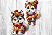 Cute Autumn Husky Dog Clipart Set, a Seasonal Illustration by V Design Creator (Thumbnail 6 of 9)