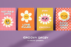Groovy daisy cards, posters set, a Decorative Illustration by Good Studio