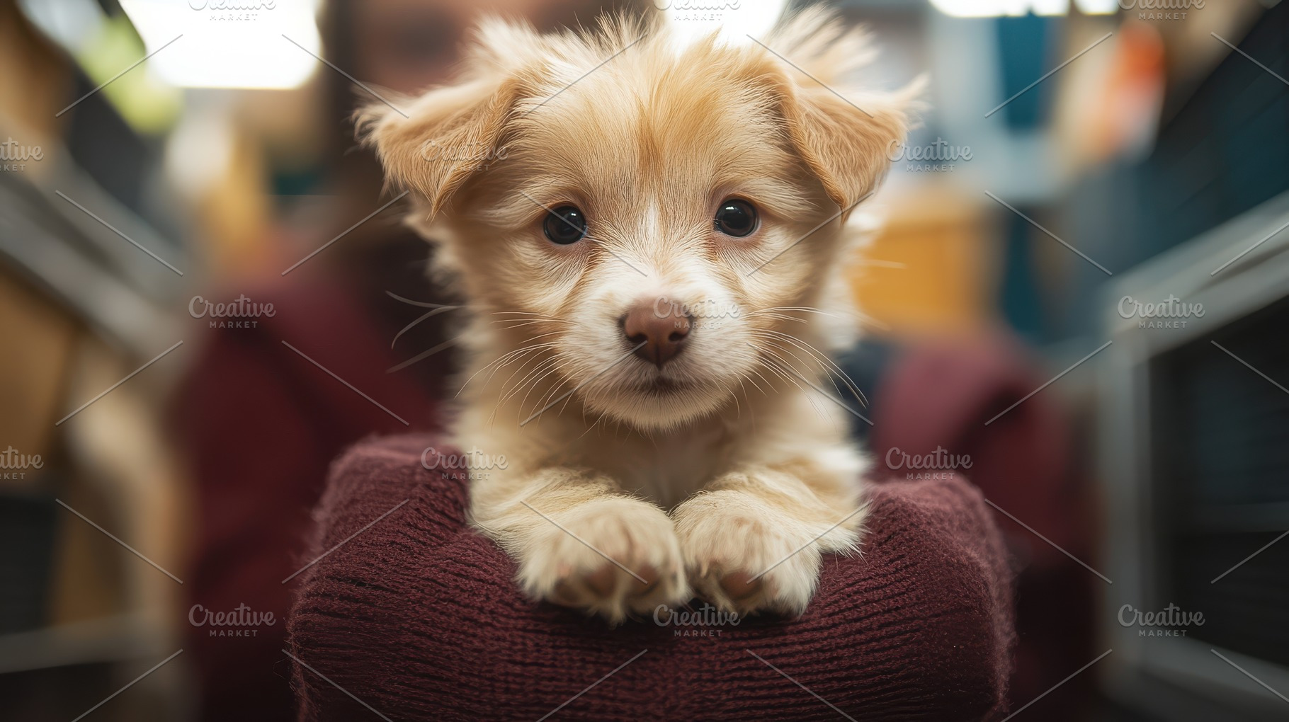 Adorable puppy nestled in someone's, an Animal Photo by Pixeness Studio