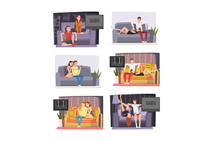 Young Man and Woman at Home Sitting, a Person Illustration by TopVectors