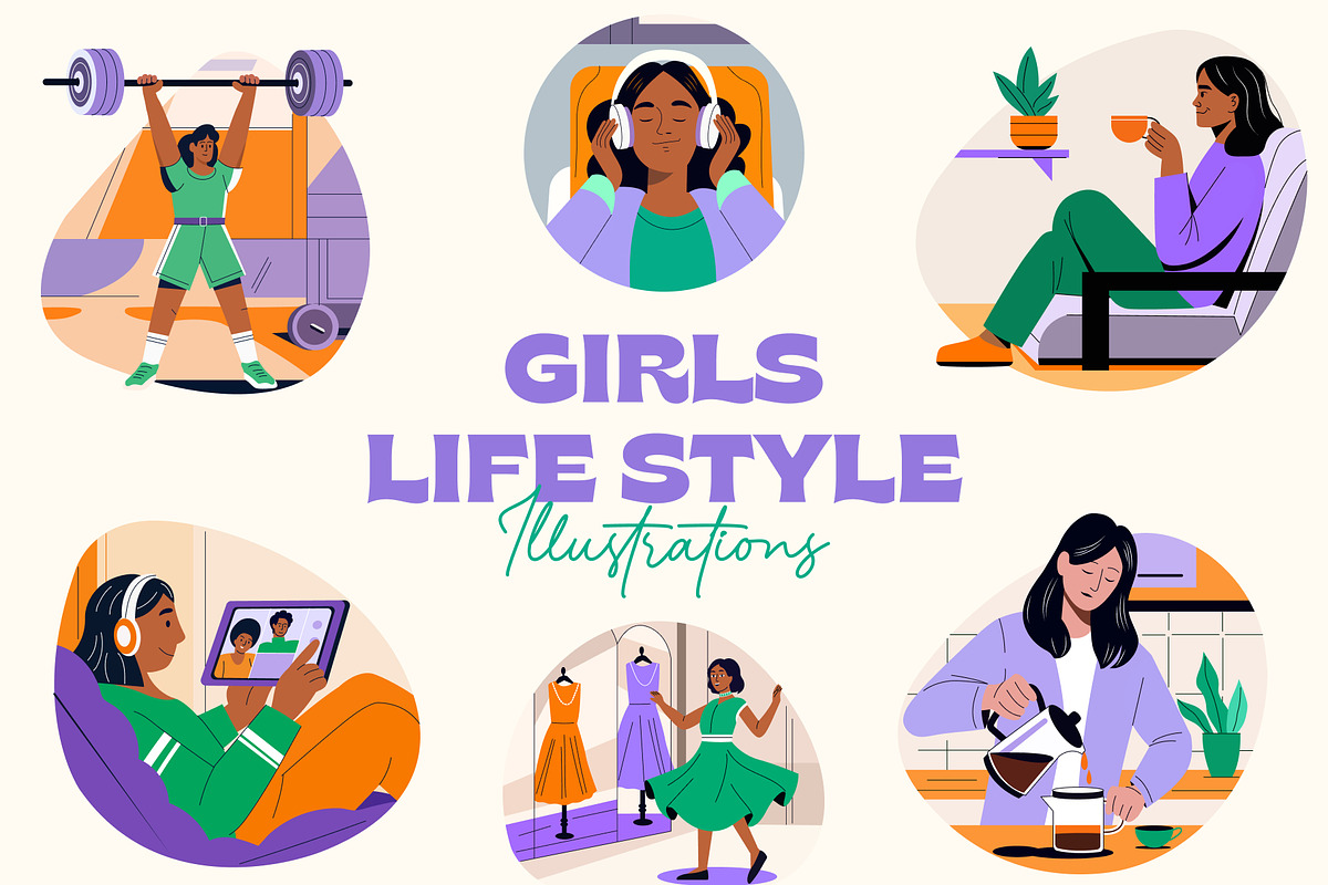 Animated Girl Life Illustration Set, a Person Illustration by Creative Stall (Photo 1 of 5)