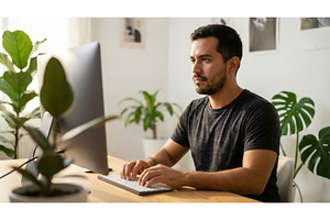 Guy Working at Home, a Technology Photo by CREATIVEDEF
