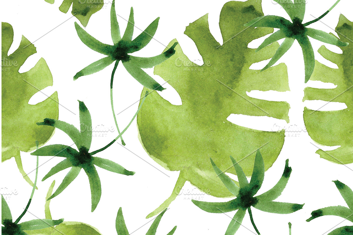 watercolor tropical leaves, patterns, an Illustration by Olesya Morokhovets (Photo 7 of 11)