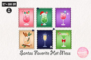 Santa Christmas Cocktail Stamps Png, an Illustration by CreationArt (Thumbnail 1 of 4)