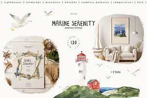 MARINE SERENITY watercolor + fonts, an Education Illustration by LiChu Art