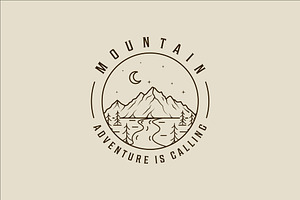 mountain and pines logo line art, a Branding & Logo Template by zyxroun shop