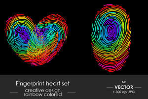 Rainbow heart fingerprint set