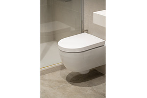 White ceramic wall hung toilet, an Architecture Photo by volodymyrshtun13795