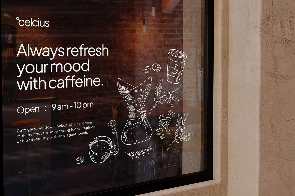 Cafe Window Glass Mockup, an Advertising Mockup by SLAB! Design (Photo 5 of 6)