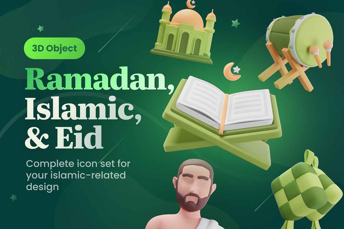 Islamic Ramadan Eid 3D Icon Set, an Object 3D Model by Illustraly Design (Photo 1 of 8)