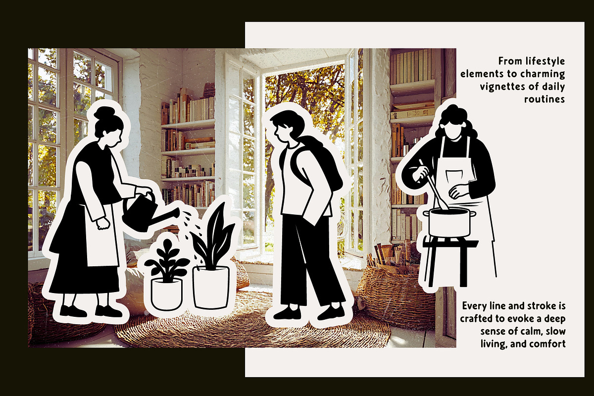Cozy Lifestyle : Pet, Book, Plant, a Person Illustration by Jiwstudio (Photo 5 of 21)
