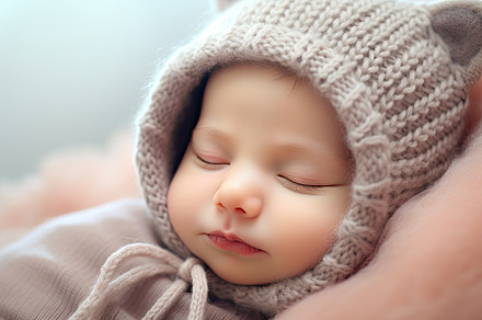 Sleeping newborn baby in a knitted h, a Photo by Iftikhar Alam