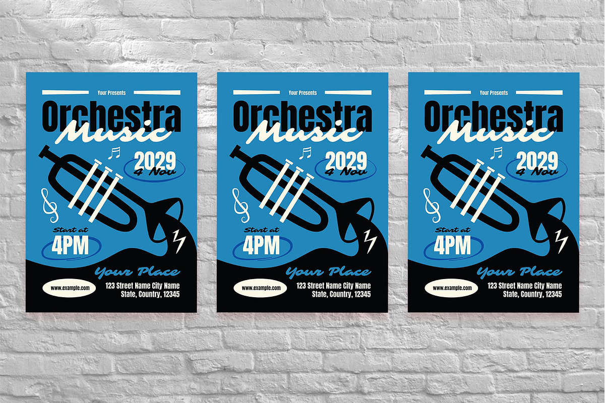 Blue Flat Orchestra Music Flyer Set, a Flyer Template by Aiyari Graphic (Photo 3 of 3)
