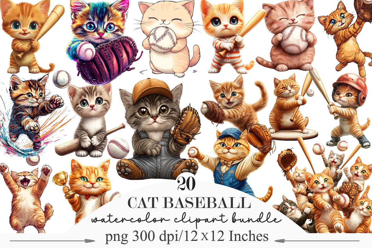 Cat Baseball Clipart, an Illustration by Designking (Photo 1 of 5)