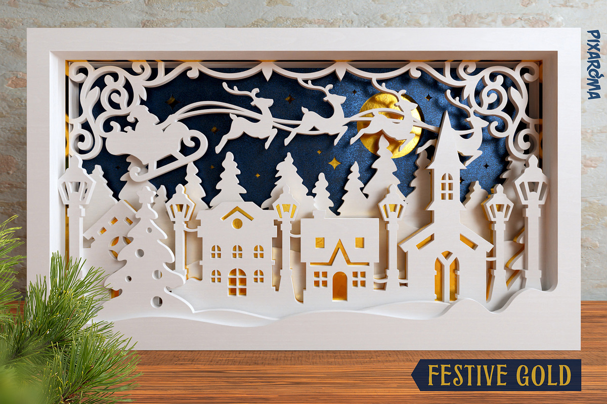 Christmas Village 3D Layered SVG Cut, an Illustration by pixaroma (Photo 13 of 16)